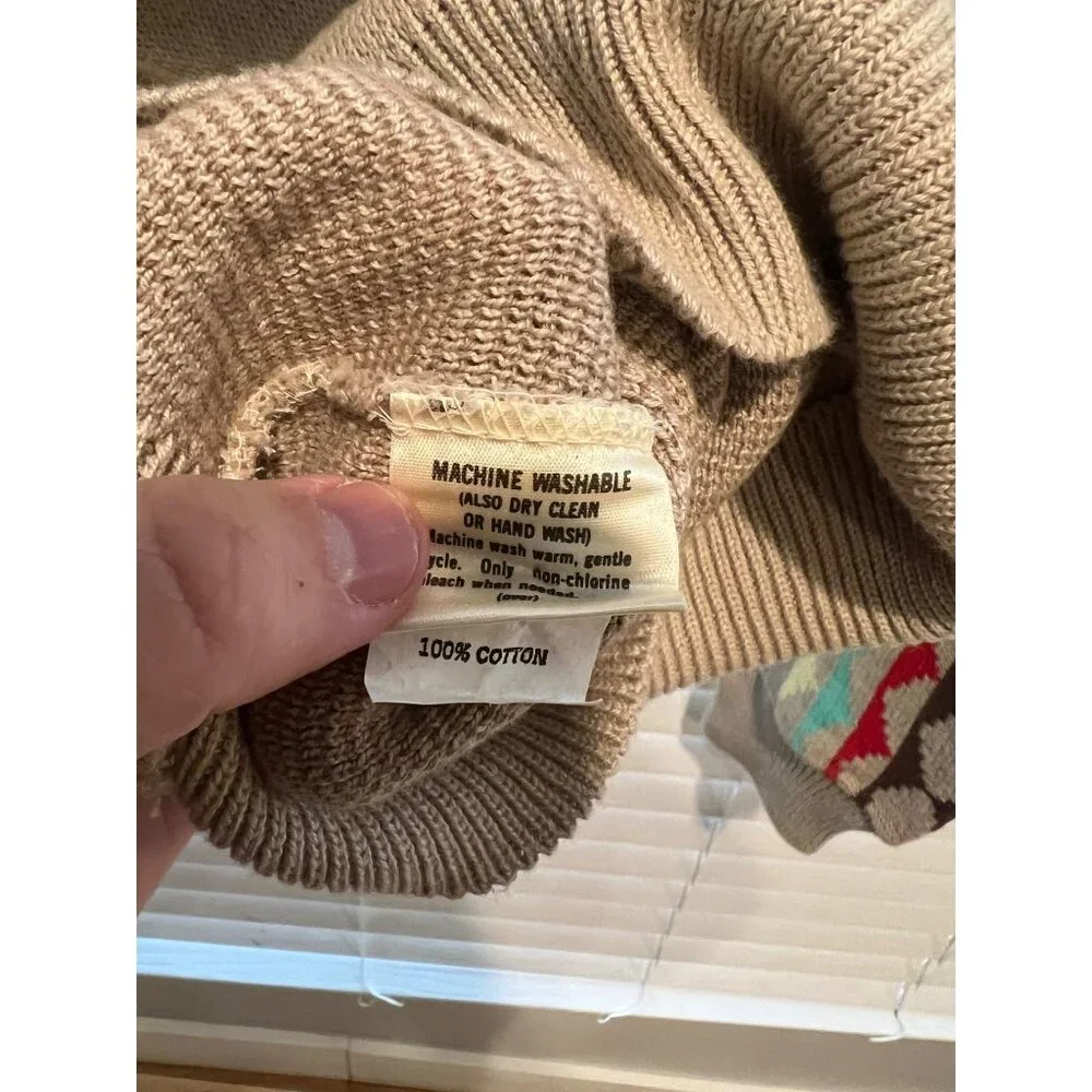 Pendleton High Grade Westernwear Mens Tan Southwestern Cotton Sweater Medium USA